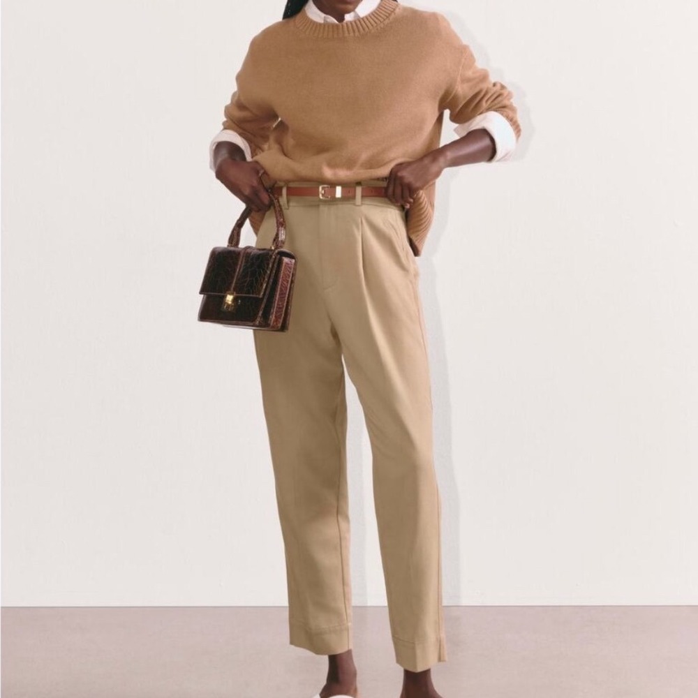 Everlane Draper Tapered Pant Khaki Tan Pleated Trousers Size 12 Short